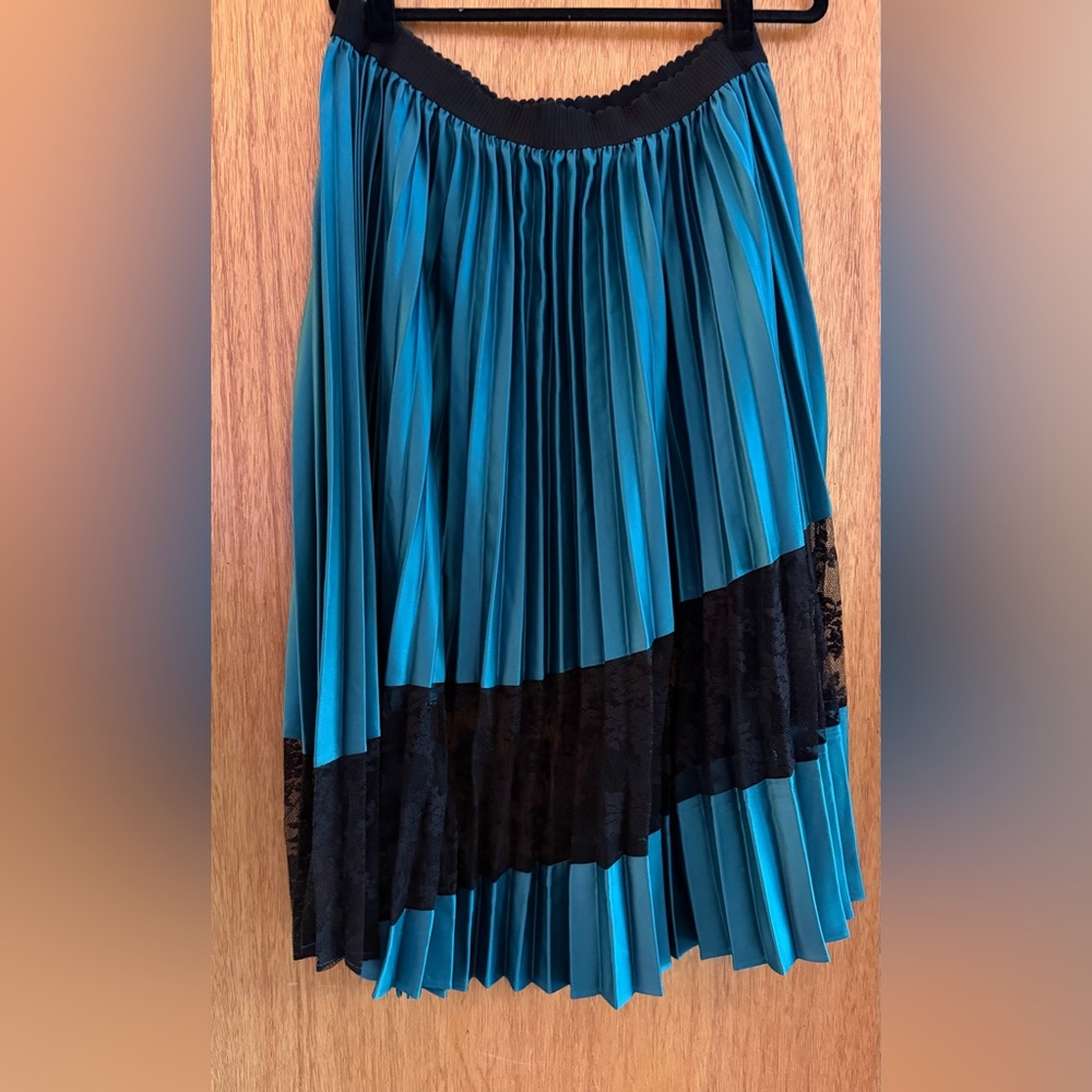 ASOS Teal and Black Pleated Midi Skirt